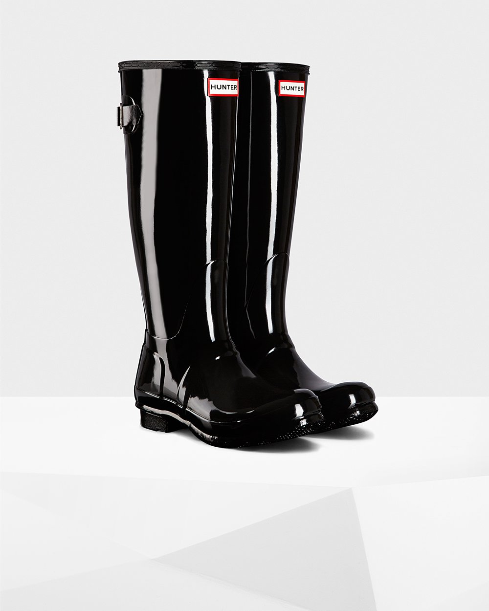 Bottes Hautes de Pluie Hunter Original Back Adjustable Gloss Femme Noir YWRJOIB-71